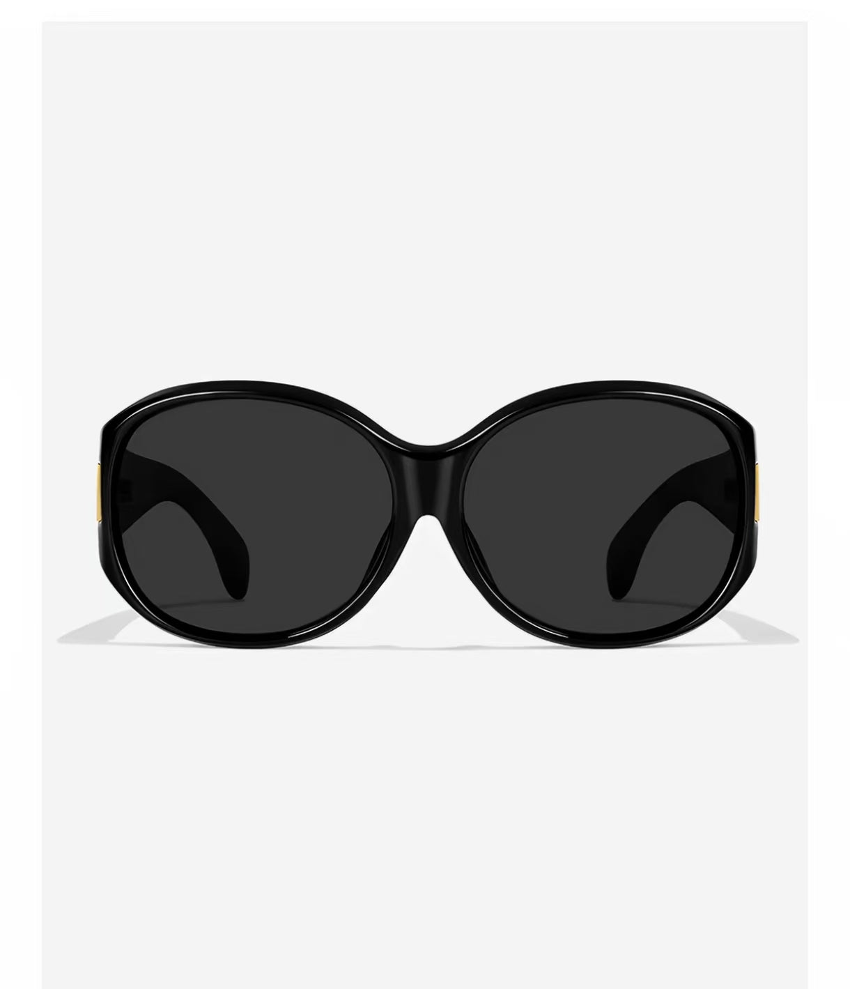 Black full-rim oversized rounded-square polycarbonate sunglasses, front view