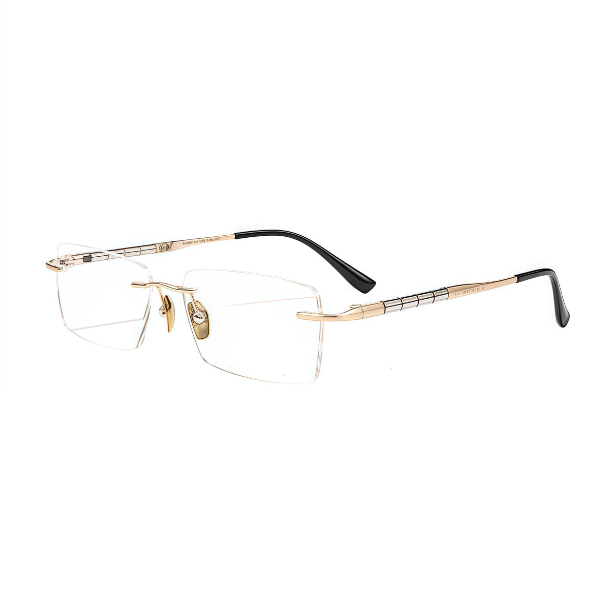 Gold men's semi-titanium rimless segmented-temple glasses, 45-degree product view