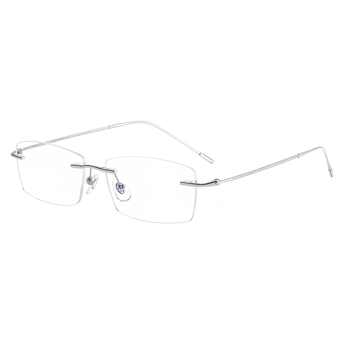 Black unisex slim rectangular titanium rimless glasses, product view