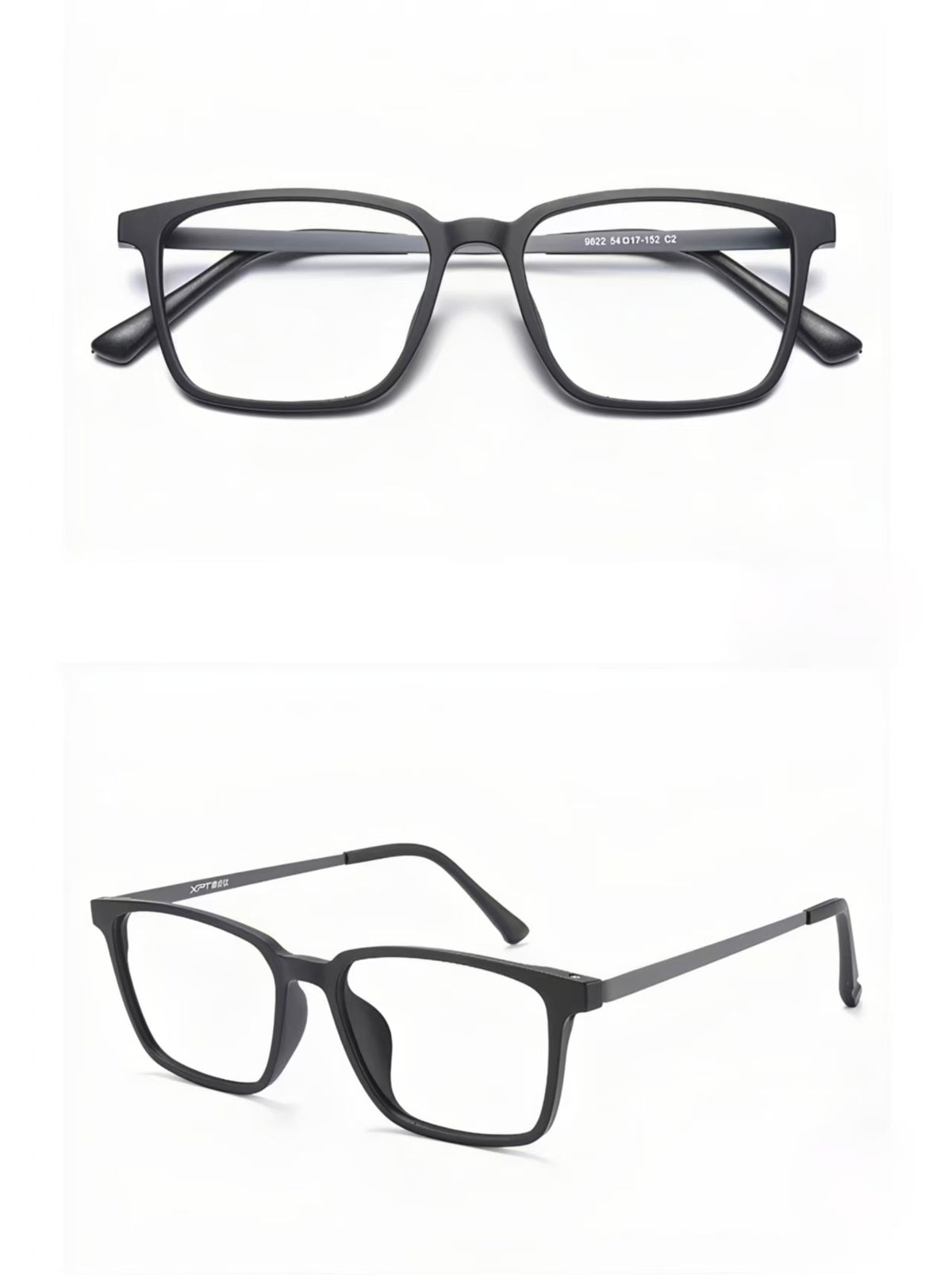 Blake&Gray ultra-light pure titanium full-rim glasses, front and 45-degree composite detail view