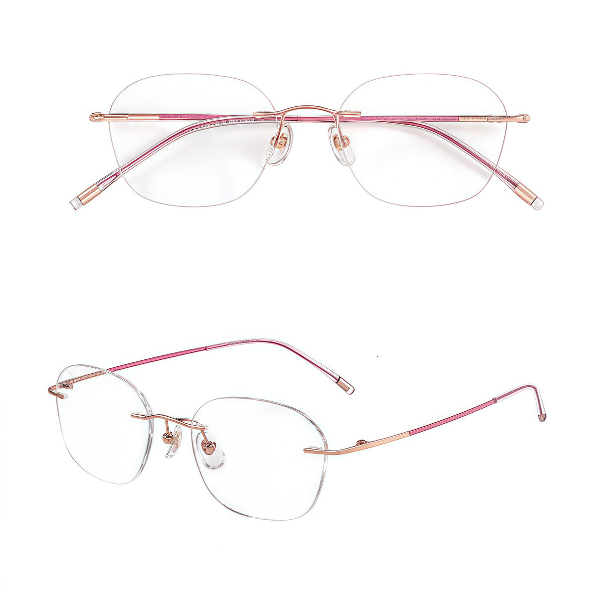 Crystal Pink women's round titanium rimless glasses, product view