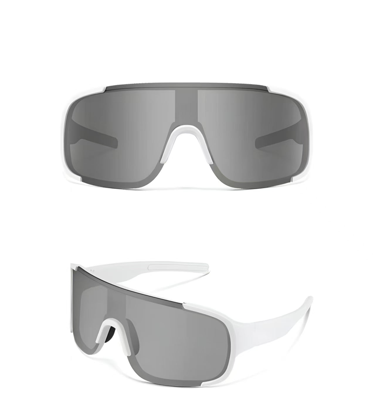 White men's polycarbonate oversized shield sunglasses, product views
