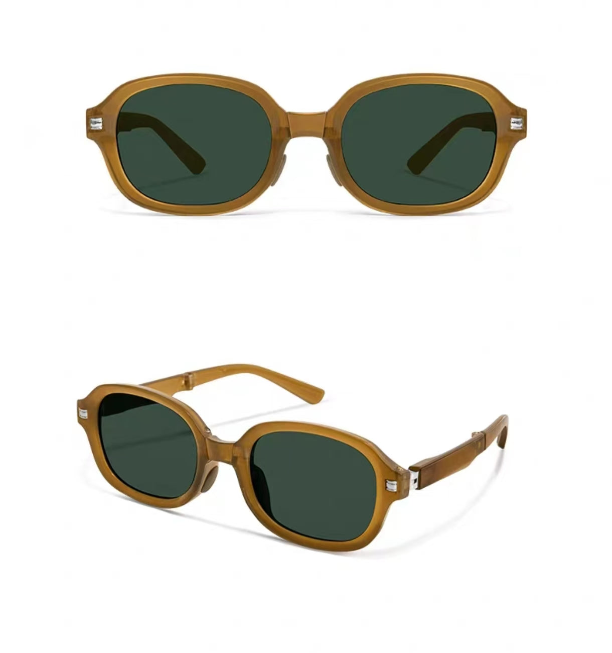 Brown full-rim soft-square polycarbonate sunglasses, front and three-quarter views