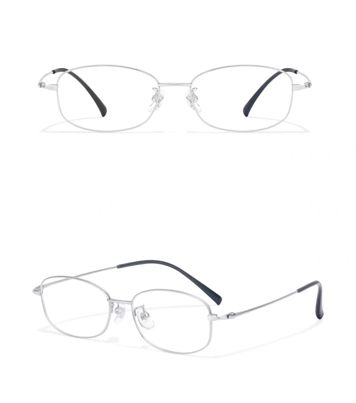 Silver women's ultra-light square full-rim glasses, original front-and-45-degree composite detail