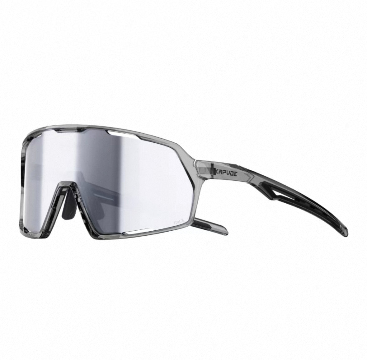 Crystal Grey Frame/Silver Mirror Lens 45-degree product view of Protective Windproof Outdoor Sports Glasses