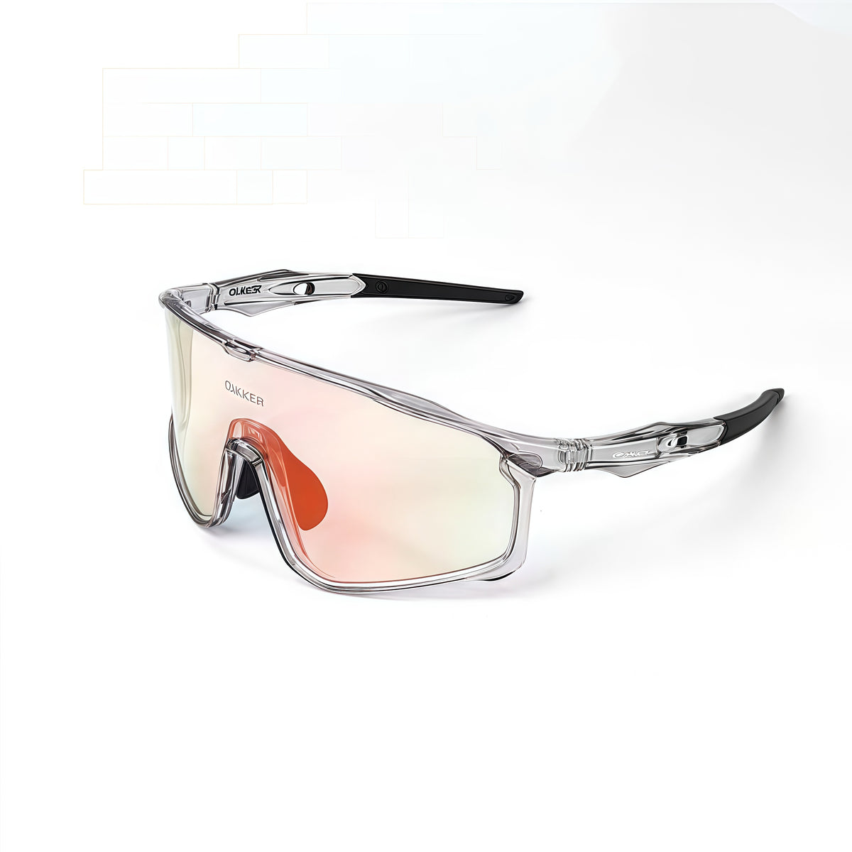 Crystal Grey Frame/Photochromic Red Lens unisex tr90 shield sunglasses, 45-degree view