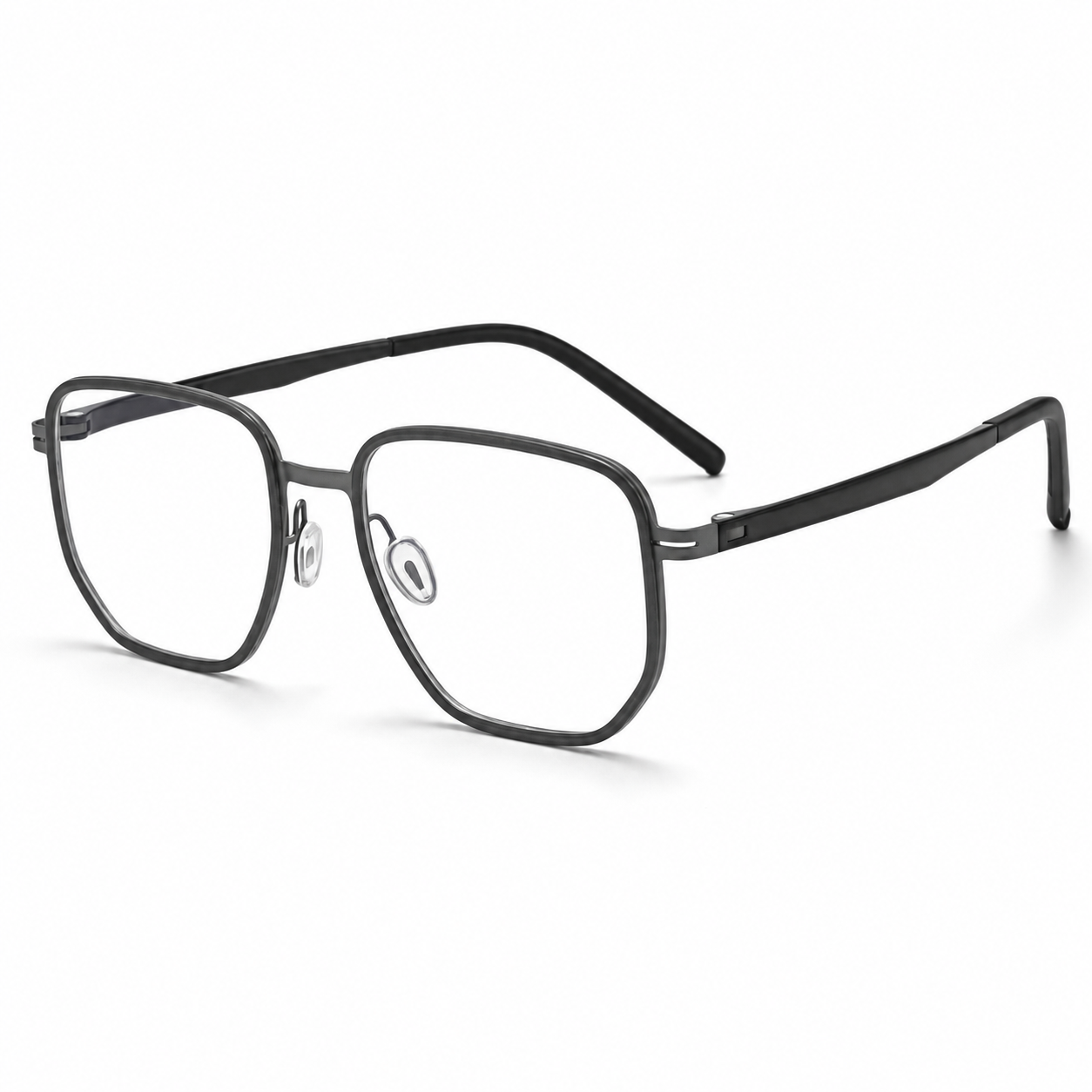 Dark Gray ultra-light titanium and TR90 full-rim glasses, 45-degree product view