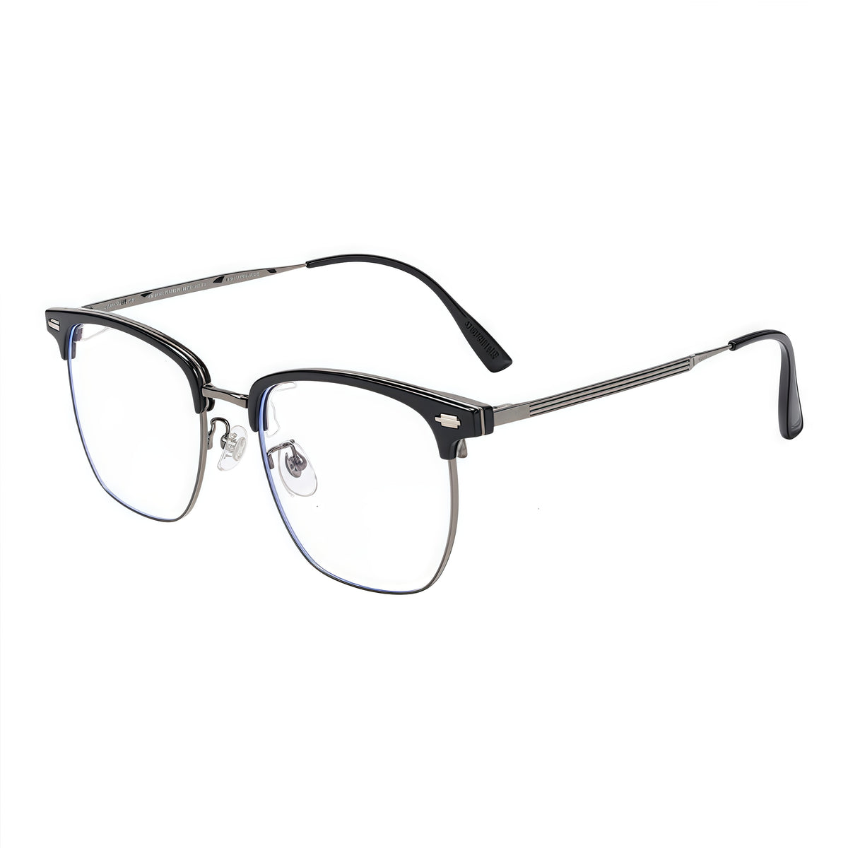 Black/Gunmetal TR brow semi-rimless glasses, 45-degree product view