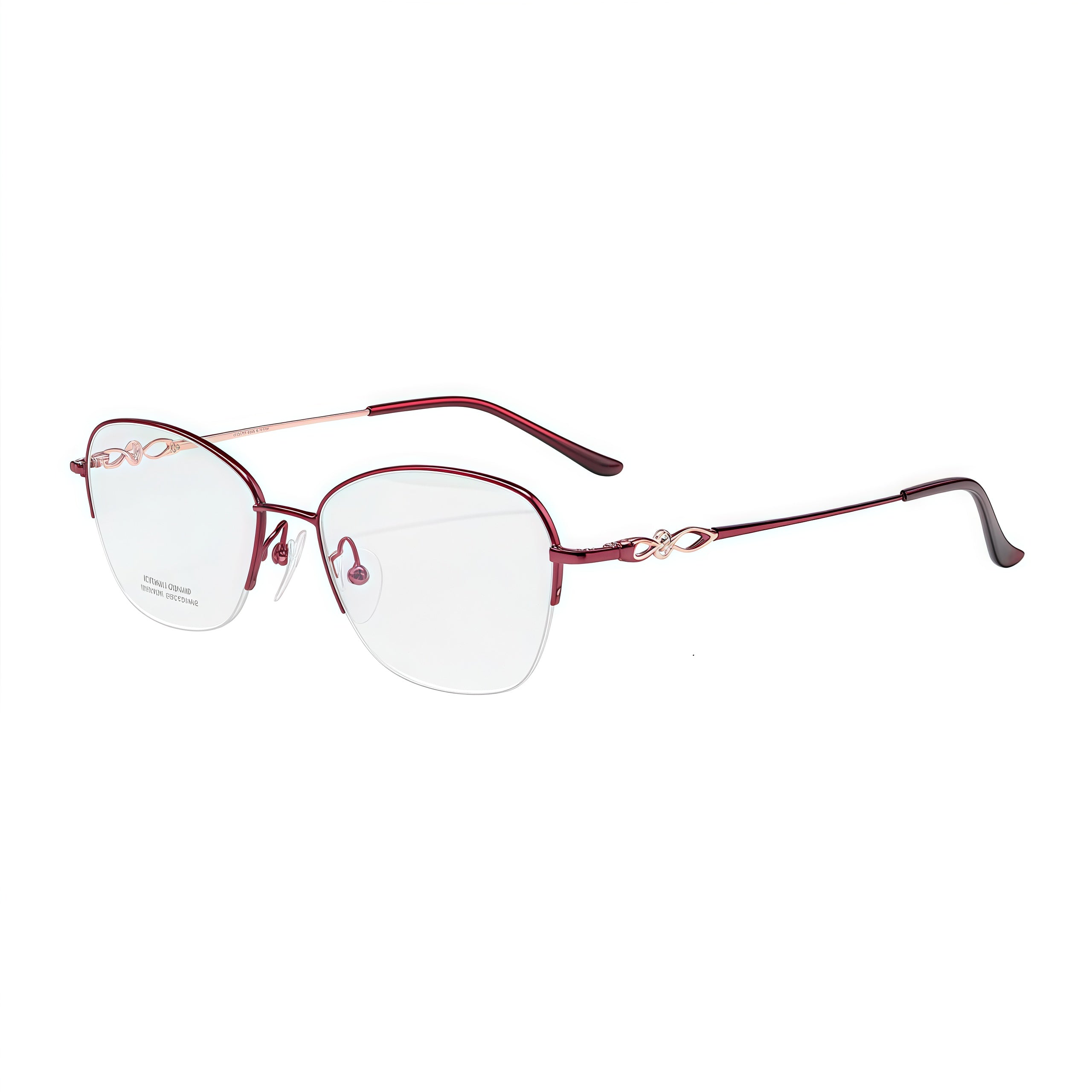 Burgundy women's pure titanium semi-rimless glasses, 45-degree product view