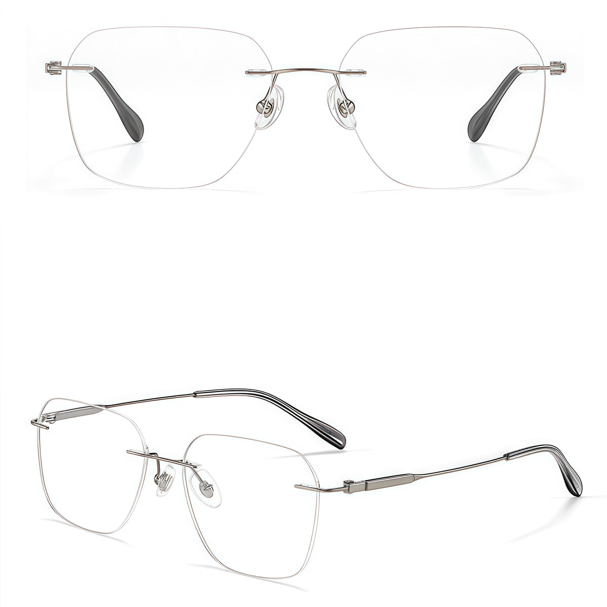 Gunmetal men's square pure titanium rimless glasses, product view