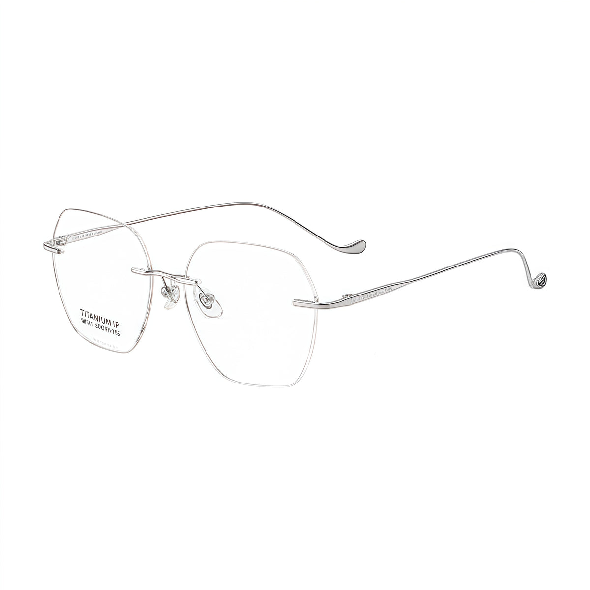 Silver women pure titanium soft-square rimless eyeglasses, 45-degree view