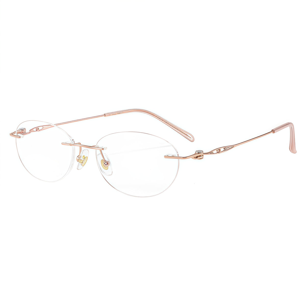 Rose Gold women's pure titanium rimless scroll-temple glasses, 45-degree product view