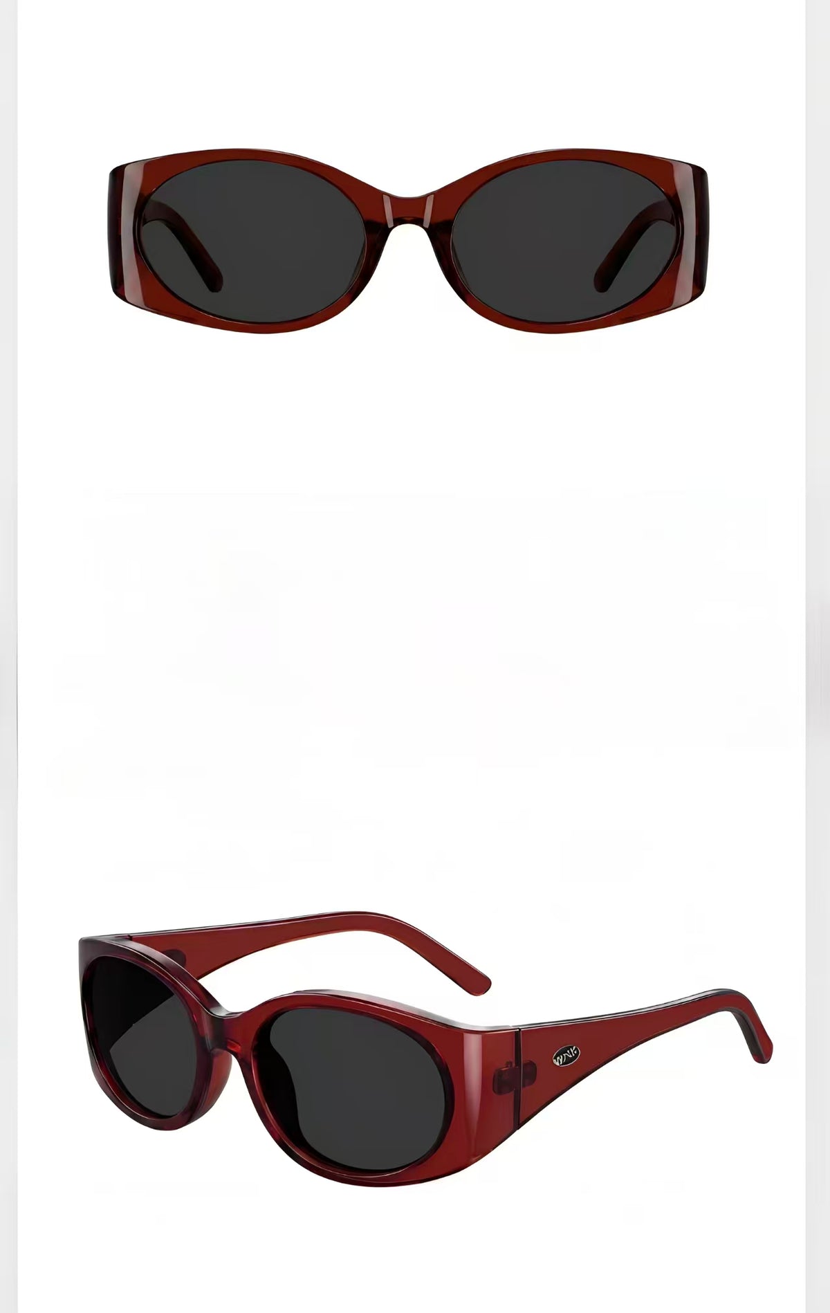 Burgundy unisex polycarbonate oval sunglasses, product views