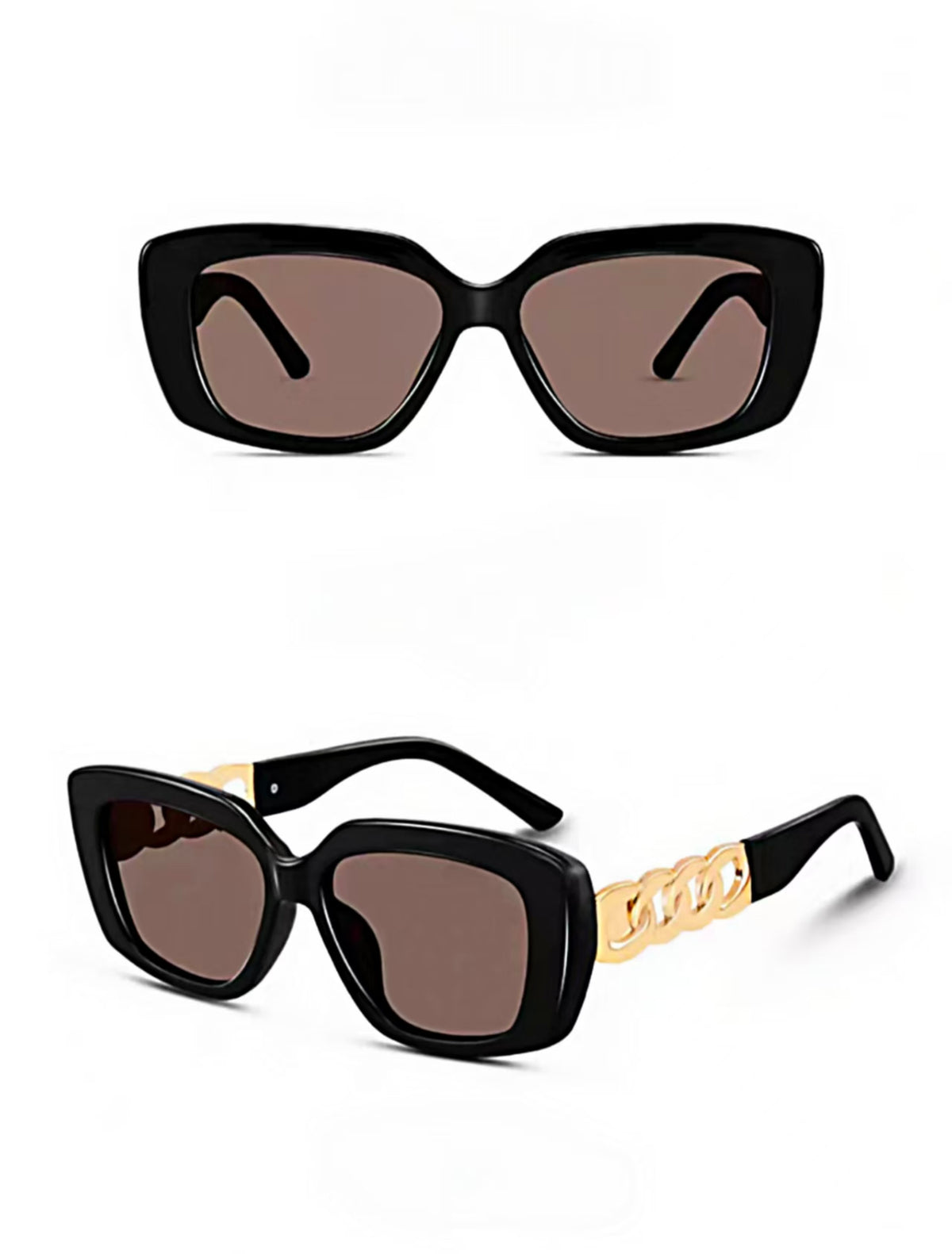 Women’s Black&Brown full-rim square sunglasses, front and three-quarter views