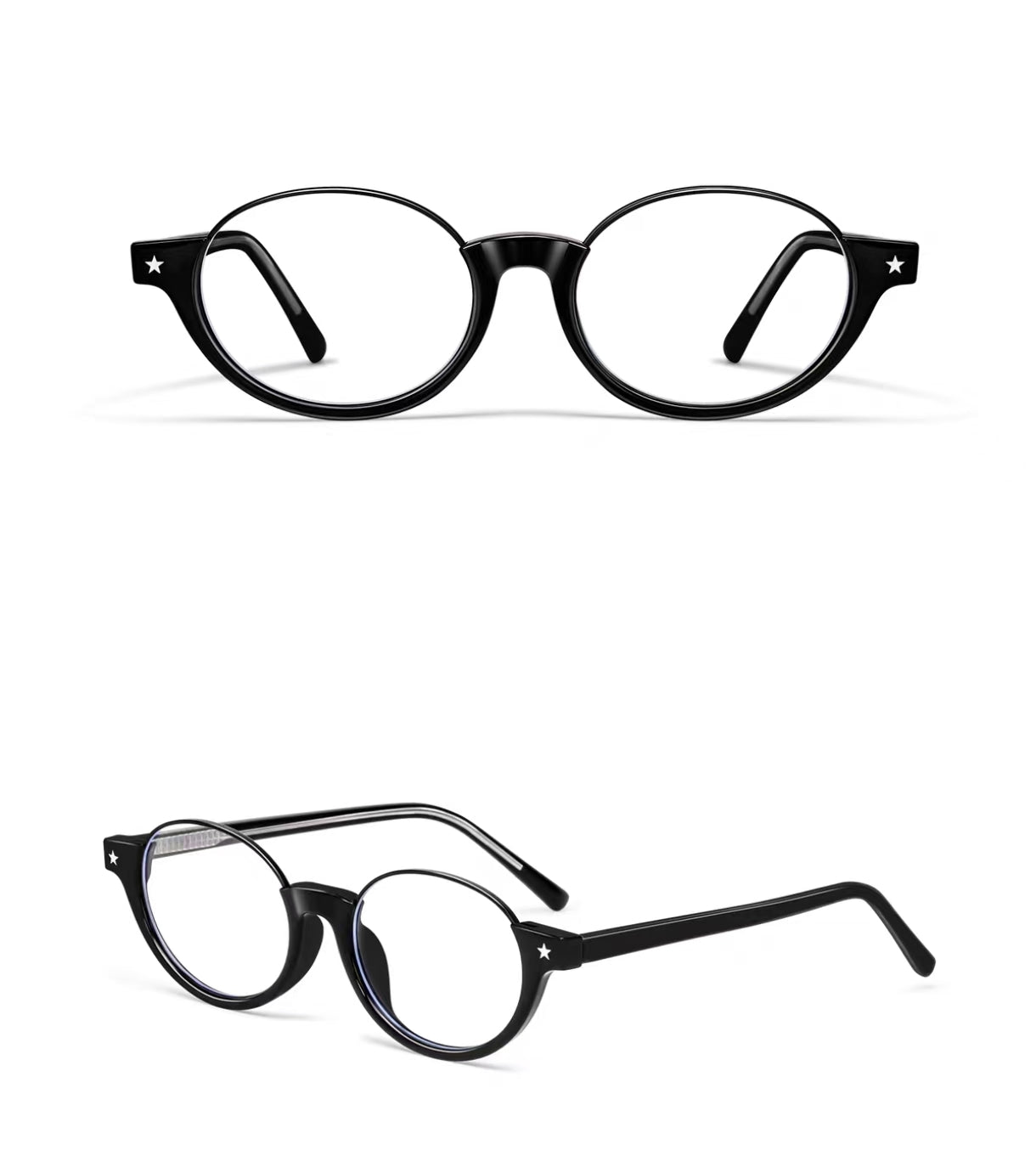 Glossy Black rectangular semi-rimless eyeglass frame, product view