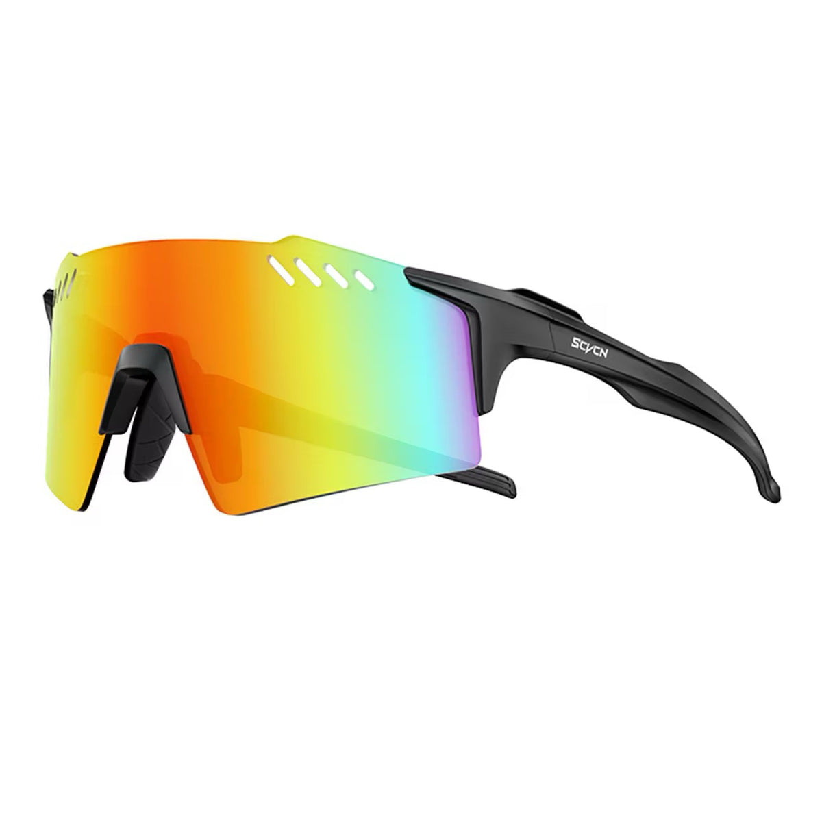 Black Frame/Red Mirror Lens 45-degree product view of Protective Windproof Sports Sunglasses