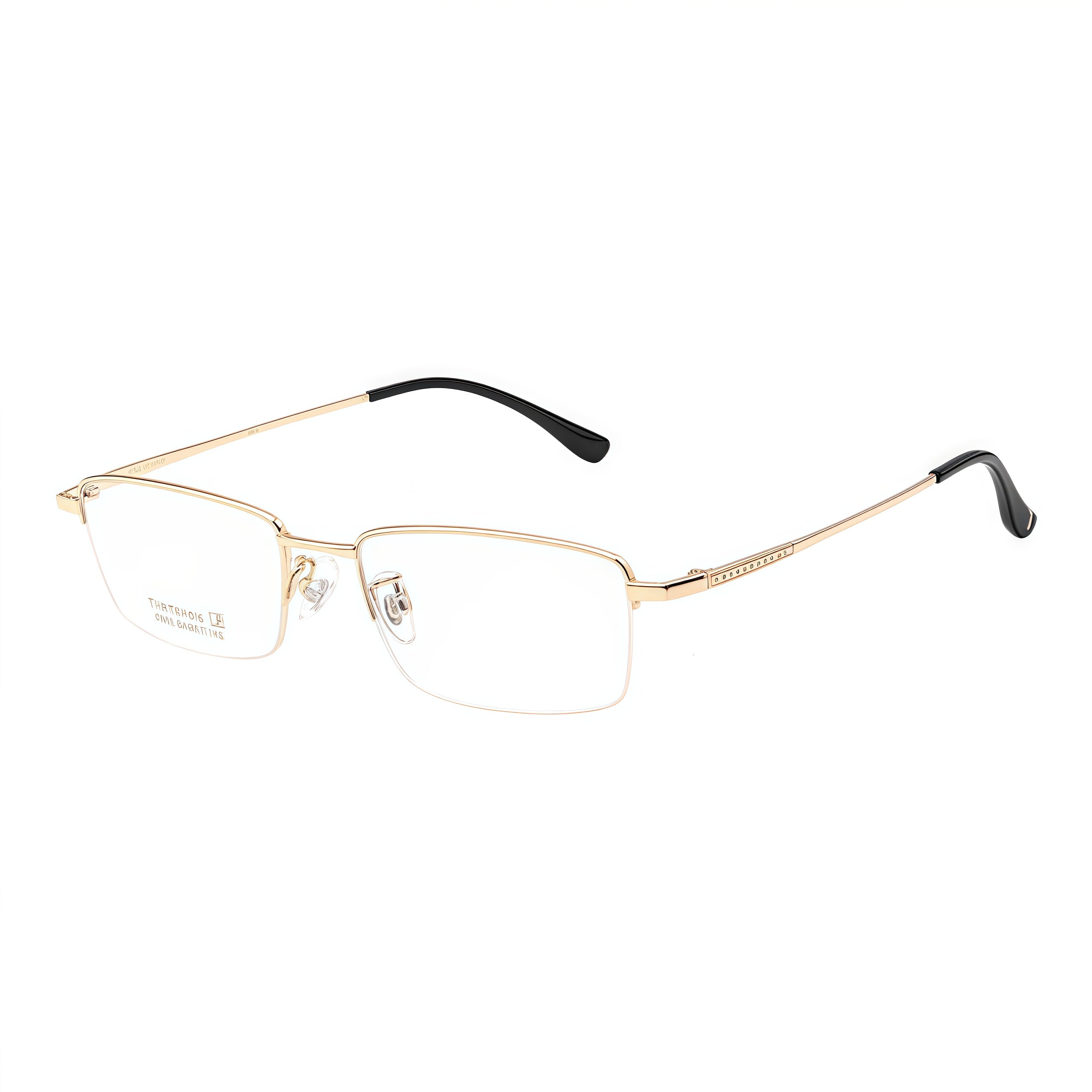 Gold men's pure titanium semi-rimless glasses, 45-degree product view