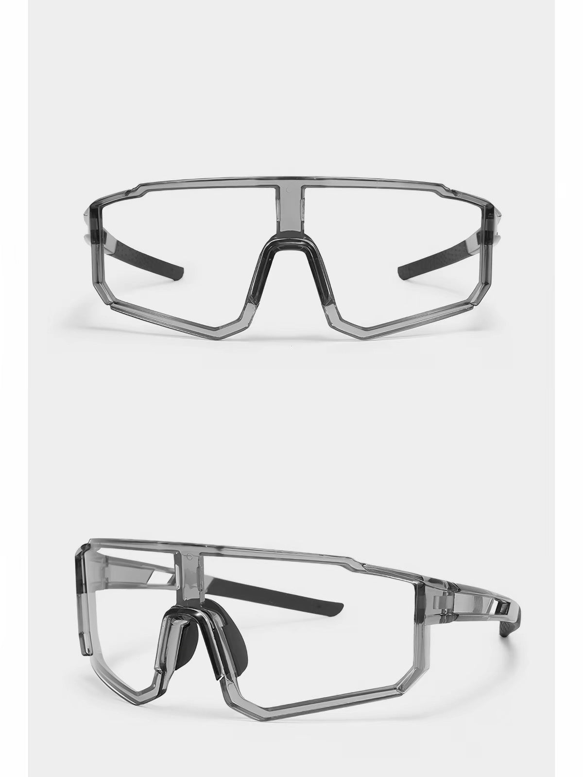 Crystal Grey Frame/Photochromic Grey Lens unisex polycarbonate wraparound rectangle sunglasses, detail-01 view