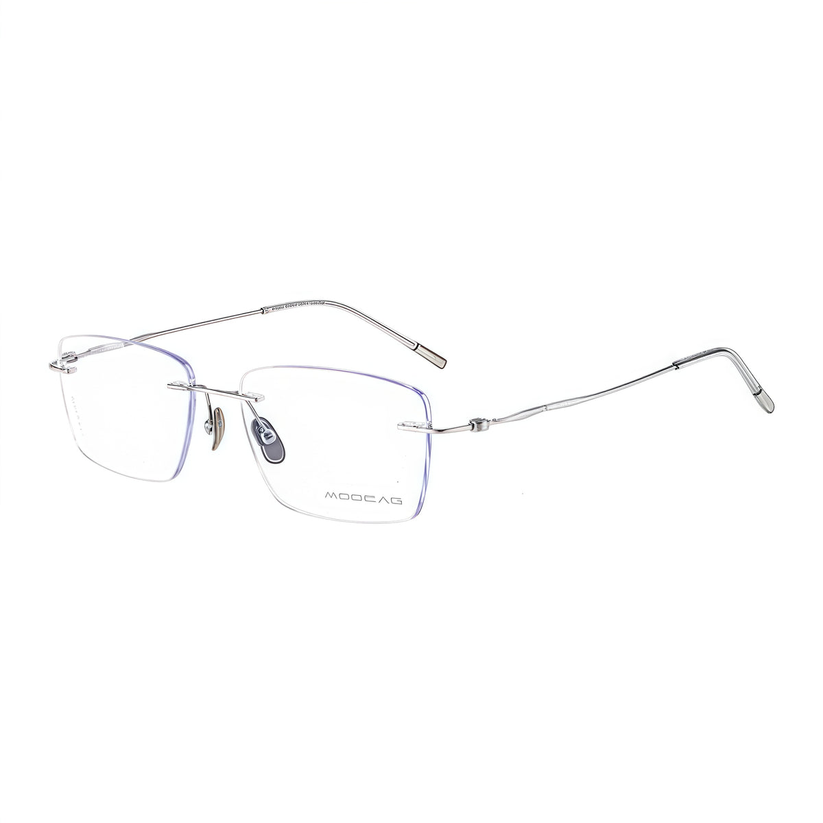 Silver unisex pure-titanium rimless stepped-temple glasses, 45-degree product view