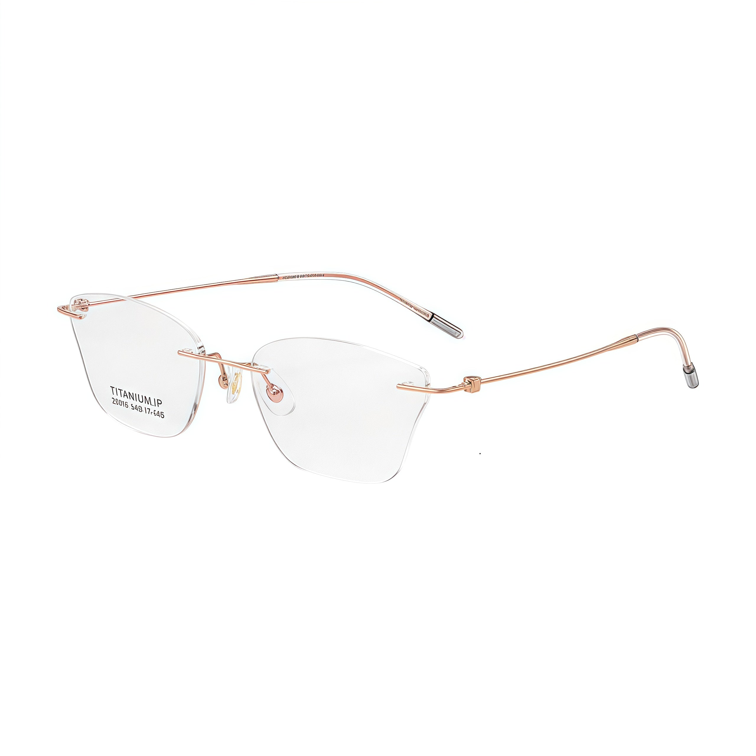Rose Gold women's rectangular pure titanium rimless glasses, product view