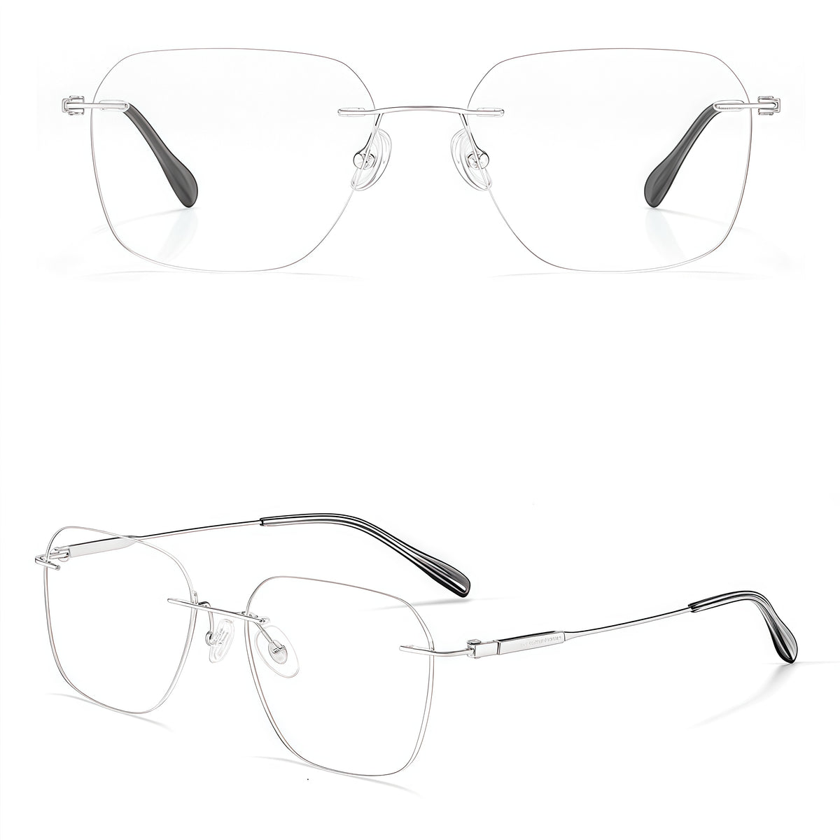 Silver men's square pure titanium rimless glasses, product view