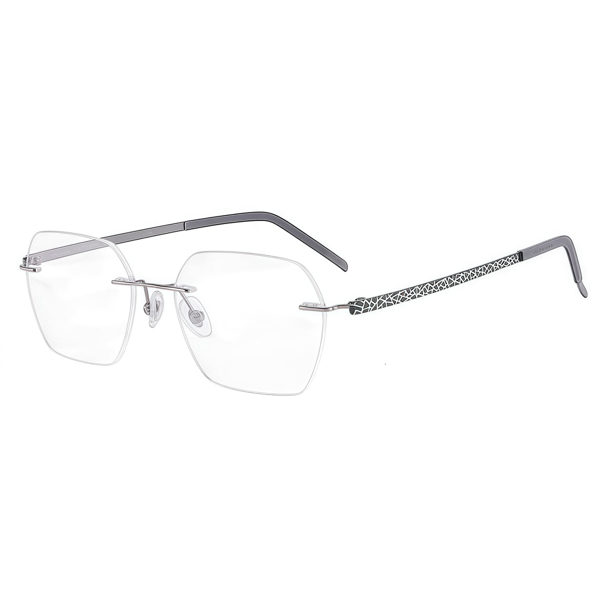 Dark Green/Gunmetal rimless rectangular pure titanium eyeglass frames, supplier front and angle reference