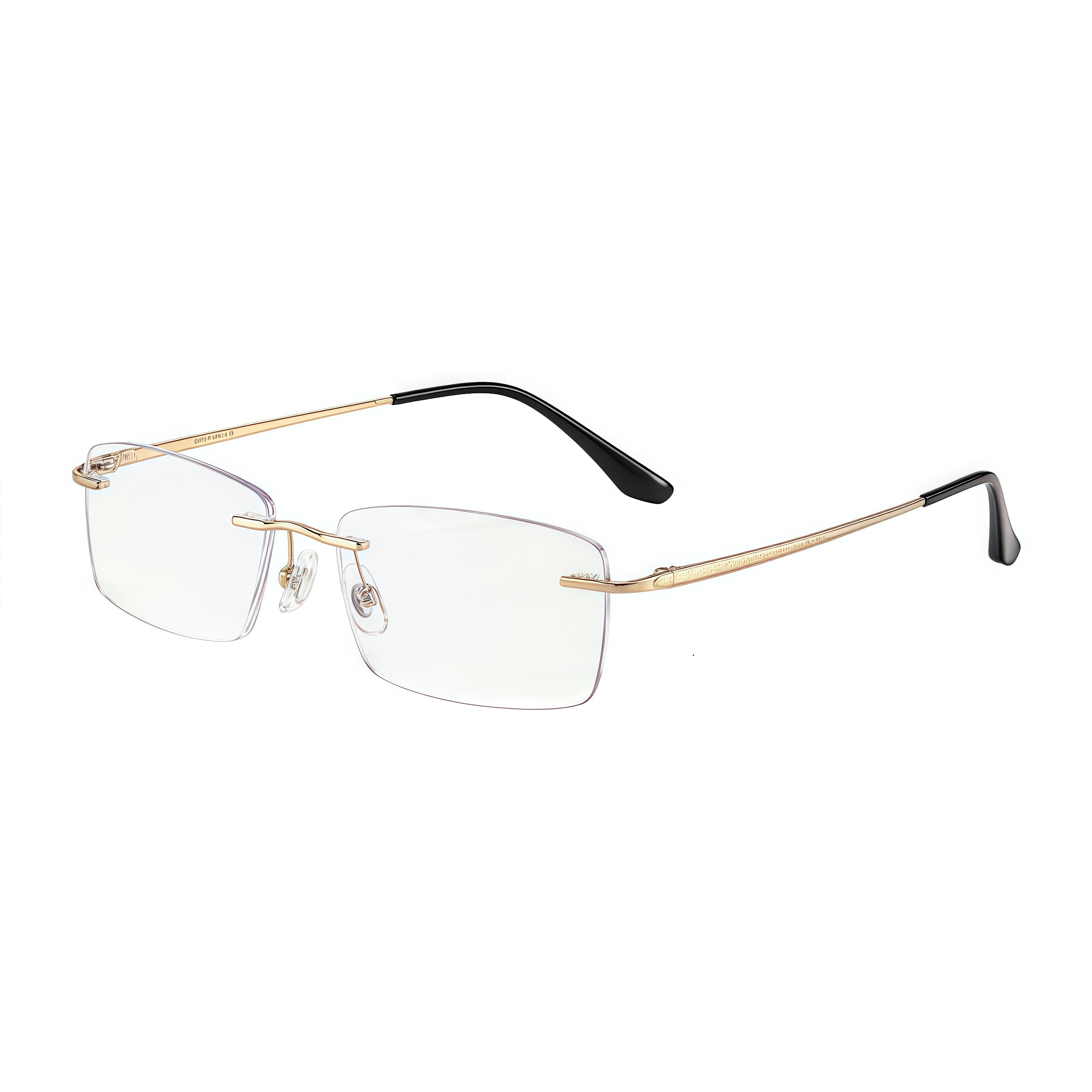 Gold unisex titanium rimless slim rectangular eyeglass frames, product view