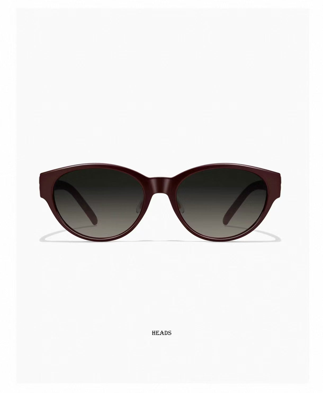 Women’s Burgundy full-rim cat-eye sunglasses, front and three-quarter views