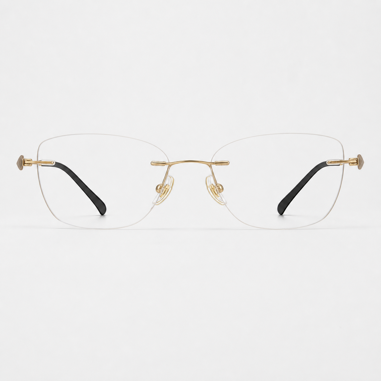 Brown/Gold pure titanium rimless soft butterfly eyeglasses, straight-on product view