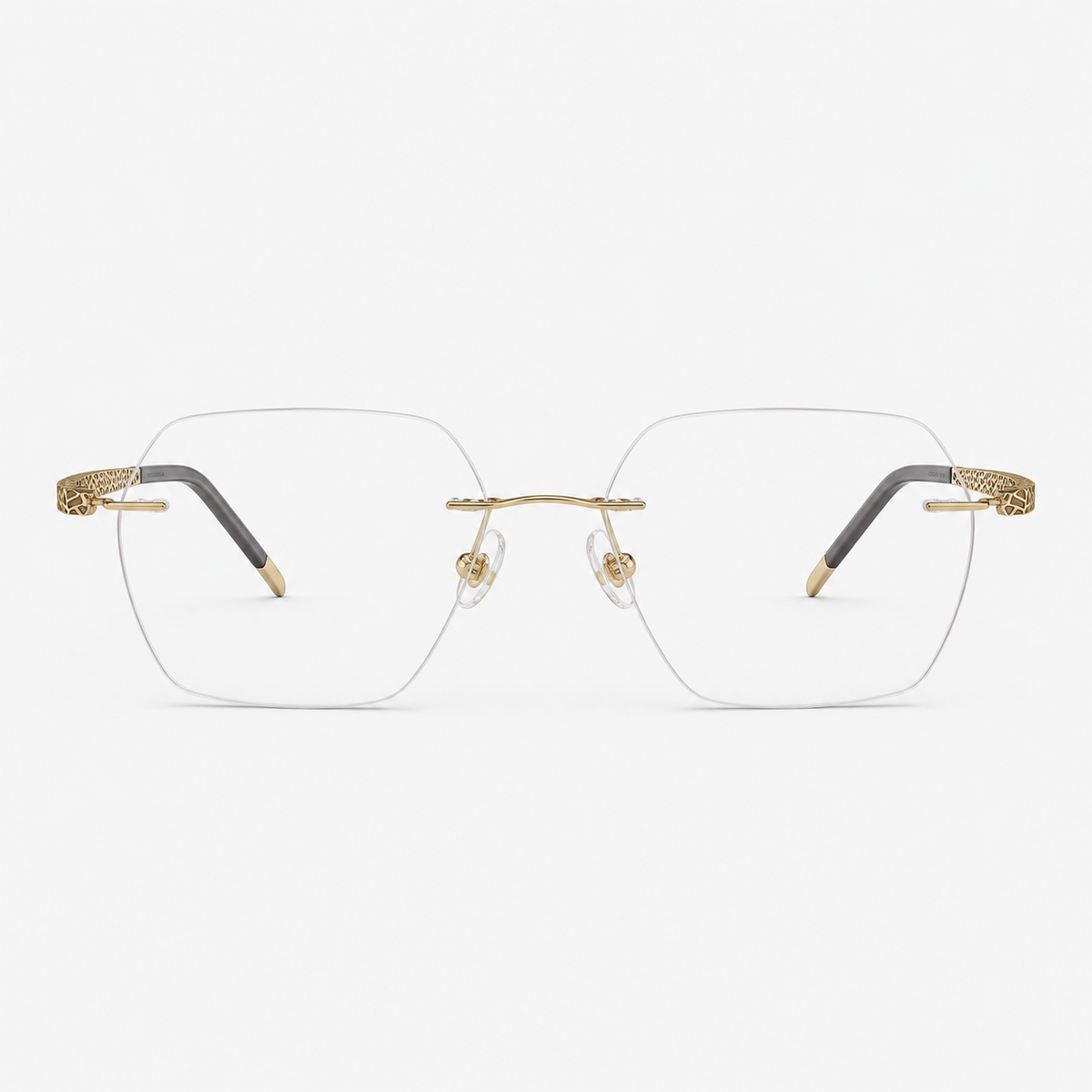 Brown/Gold pure titanium rimless rectangular eyeglasses, straight-on product view