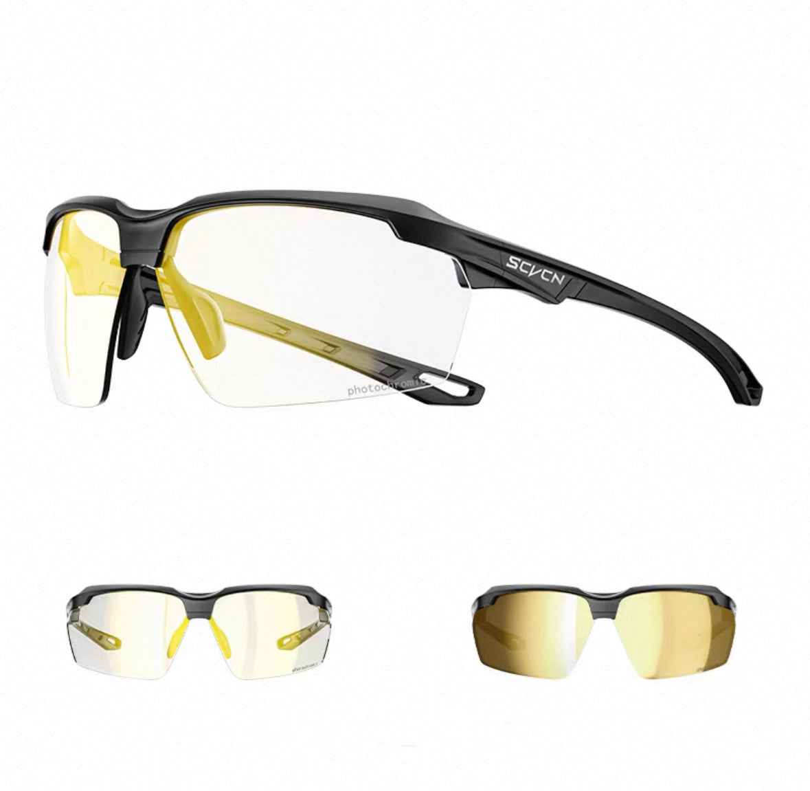 Black Frame/Photochromic Gold Lens front and 45-degree product views of Day & Night Outdoor Sports Sunglasses
