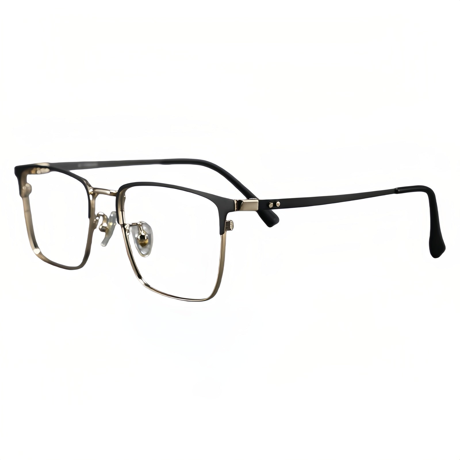 Black/Gold rectangular semi-rimless eyeglass frame, product view