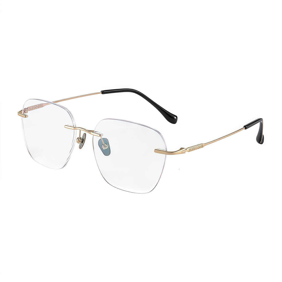 Gold women's pure titanium rimless deep soft-square eyeglass frames, product view