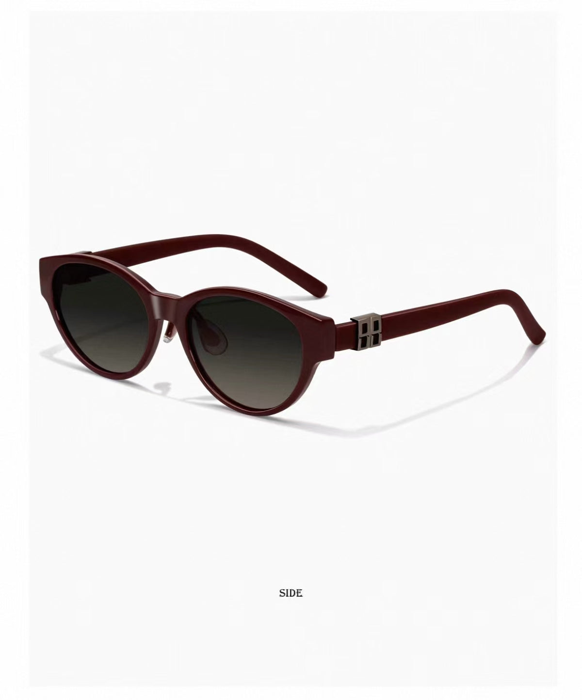 Women’s Burgundy full-rim cat-eye sunglasses, three-quarter product view