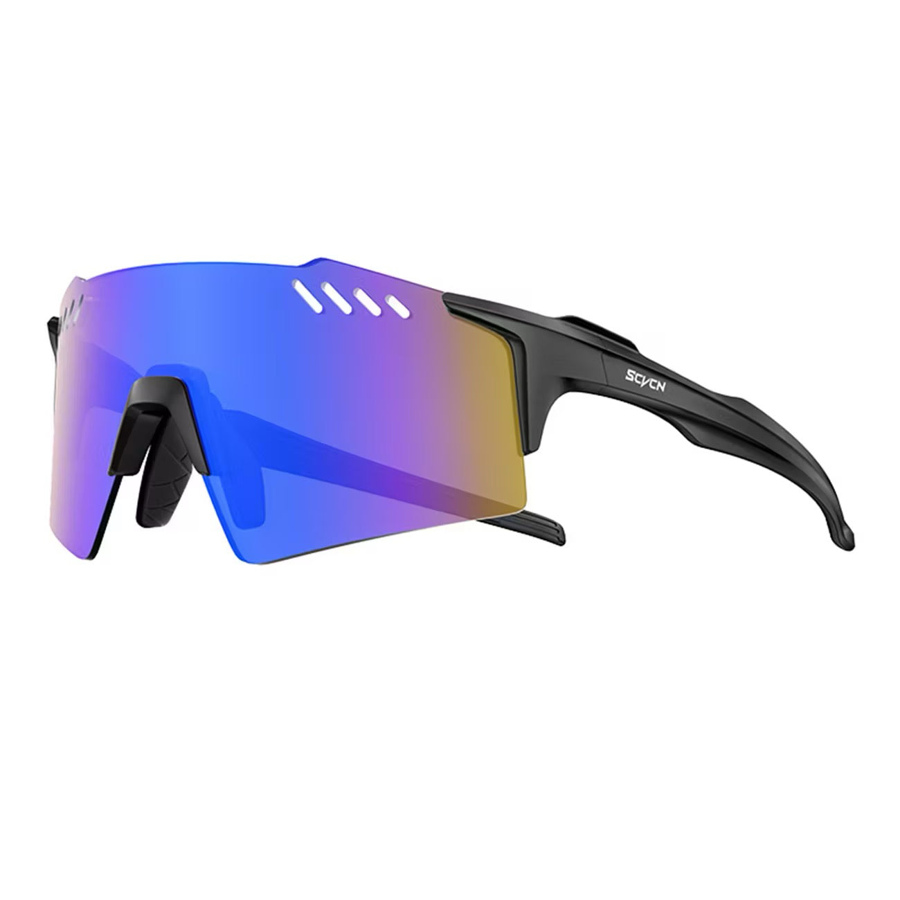 Black Frame/Blue Mirror Lens 45-degree product view of Protective Windproof Sports Sunglasses