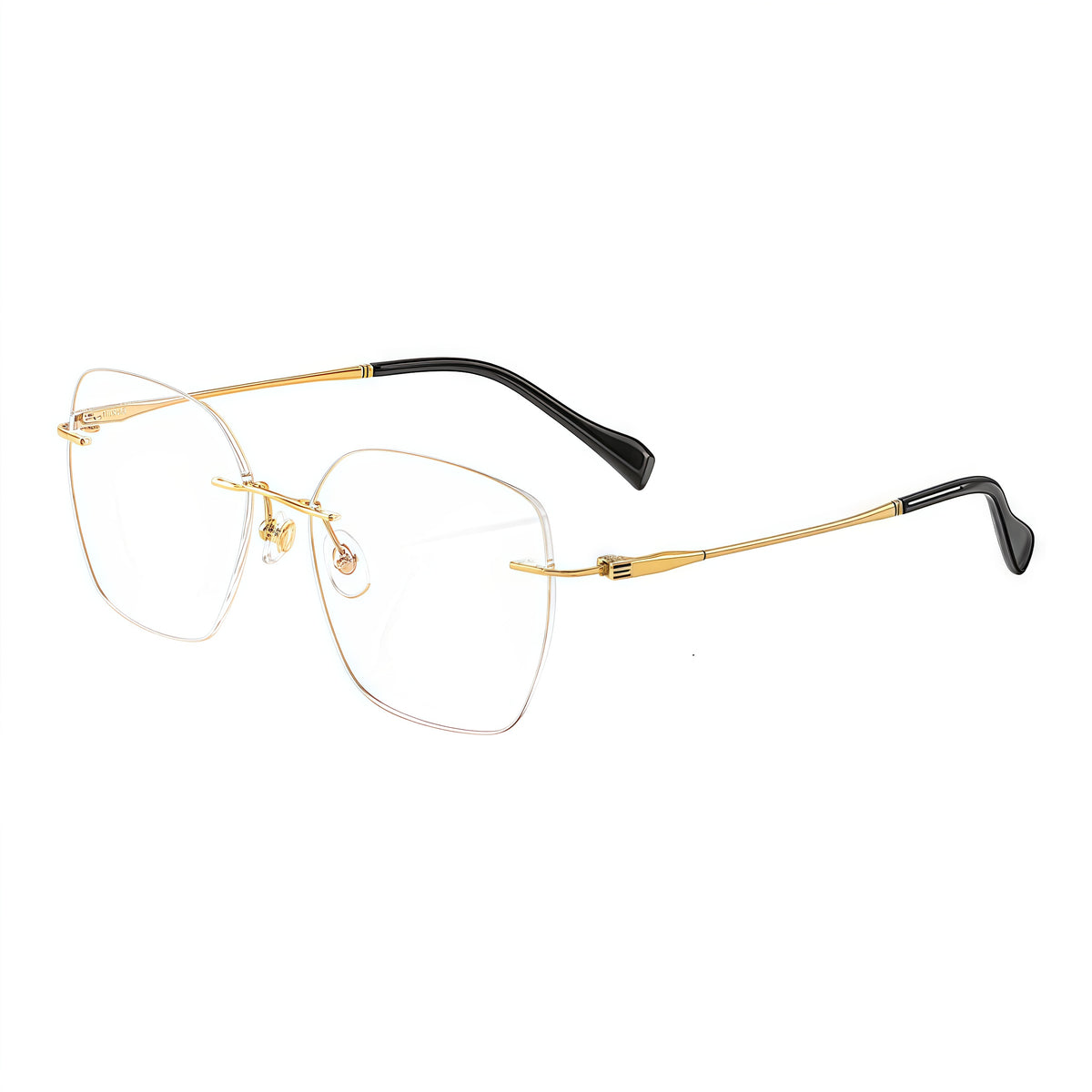 Gold unisex pure titanium soft-square rimless eyeglass frames, product views