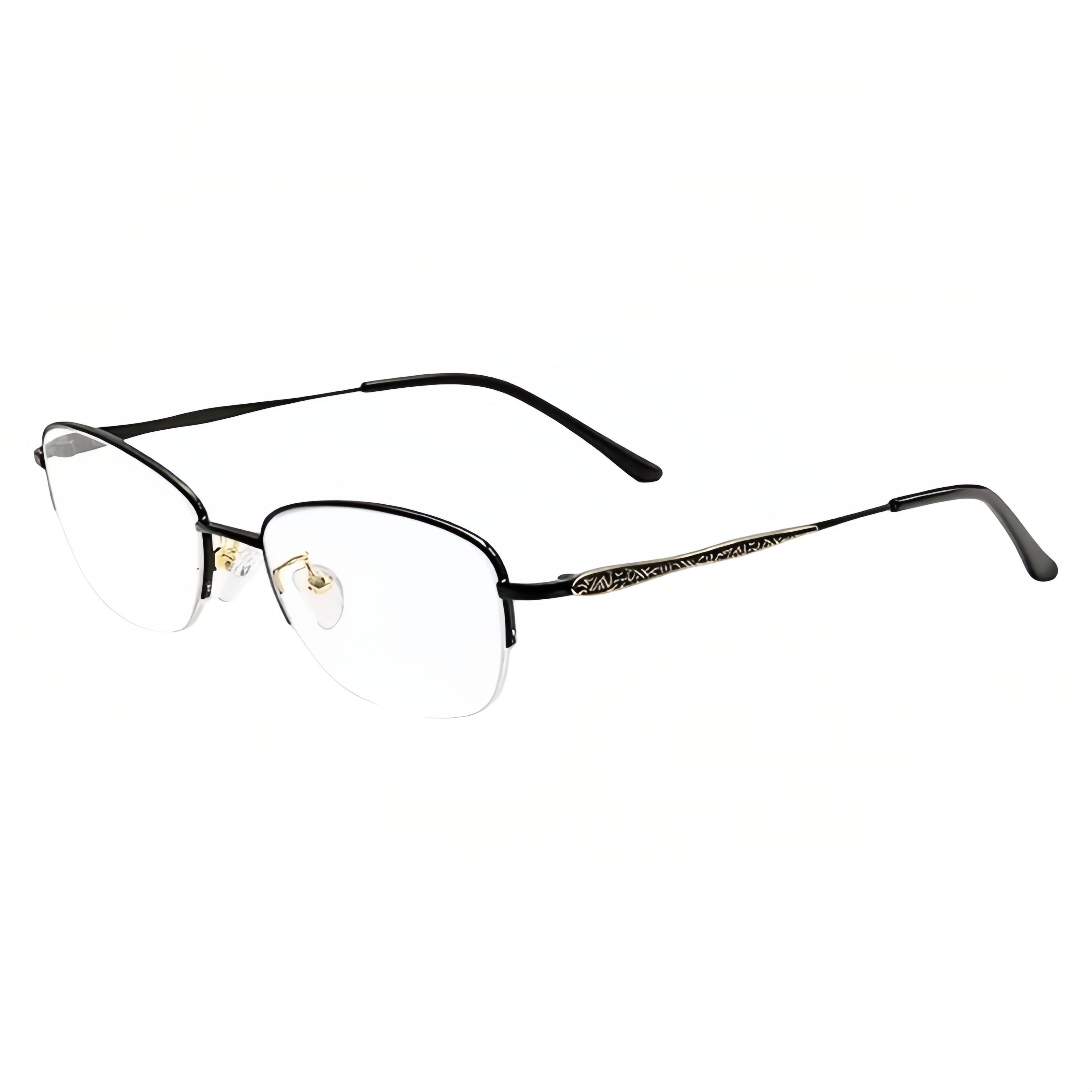 Black rectangular semi-rimless eyeglass frame, product view
