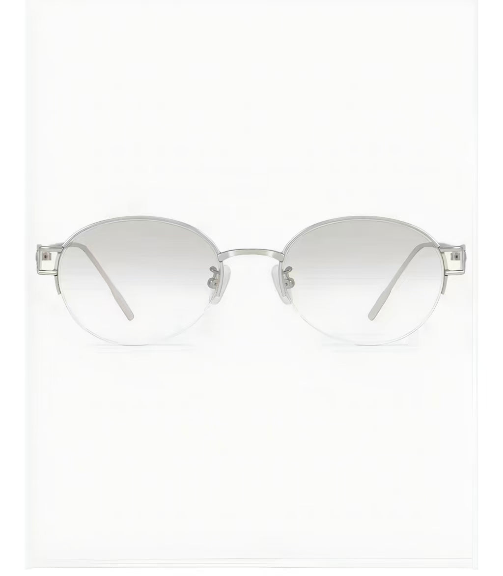Women’s Silver semi-rimless oval sunglasses, front and three-quarter views