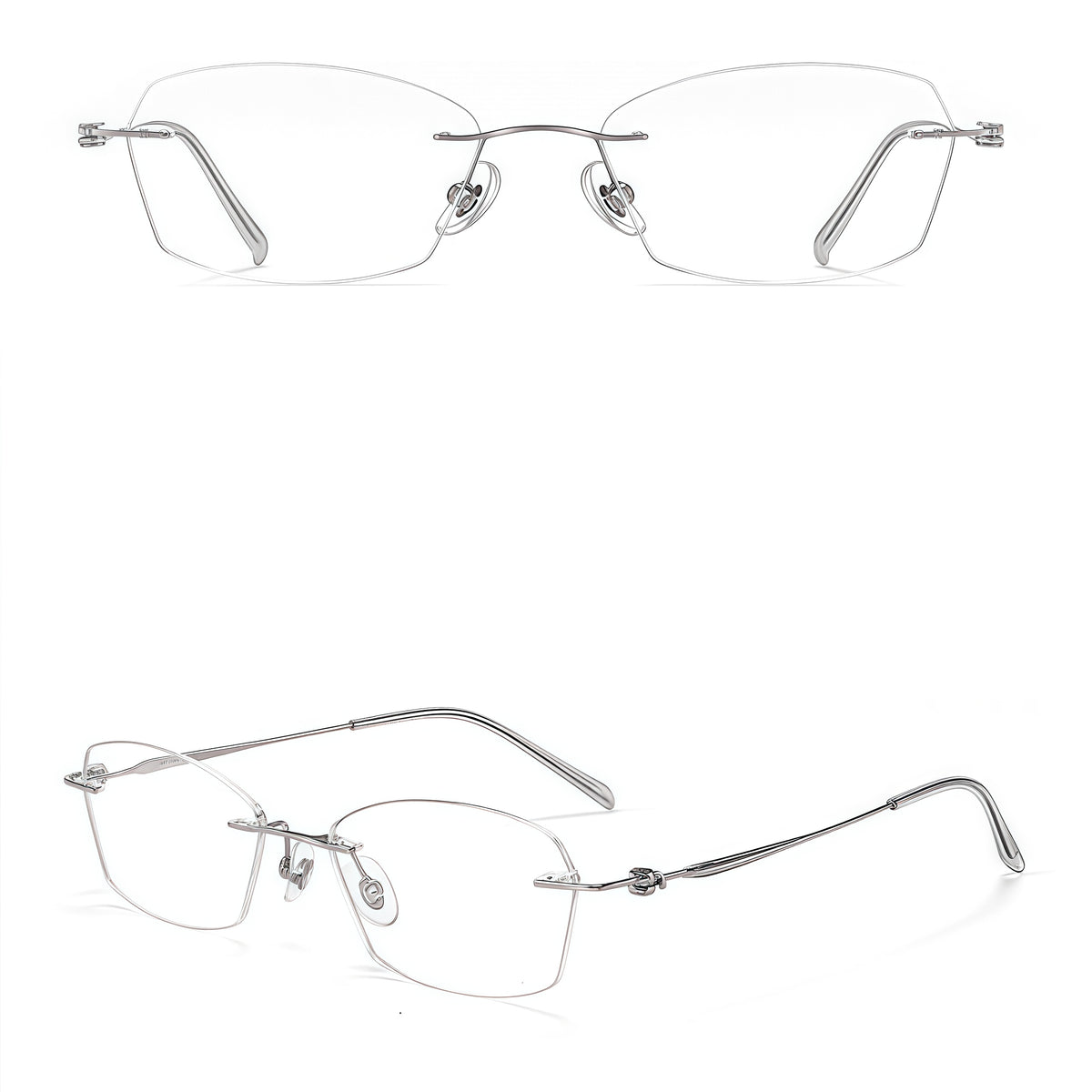 Rose Gold women's geometric pure titanium rimless glasses, product view