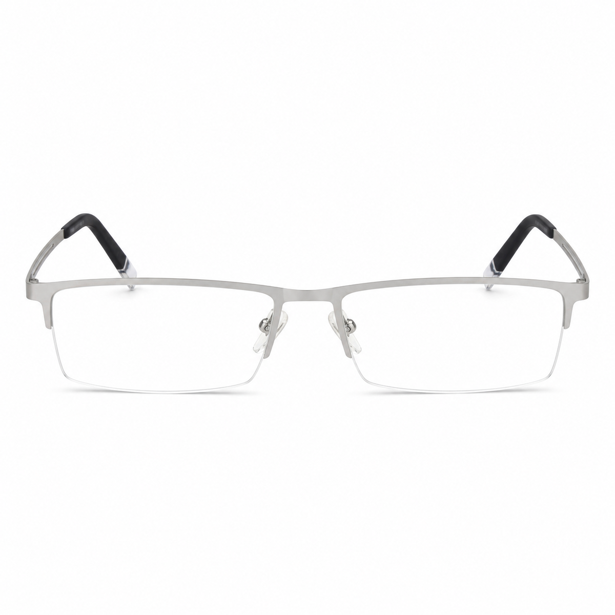 Silver eyeglass frame, front product view