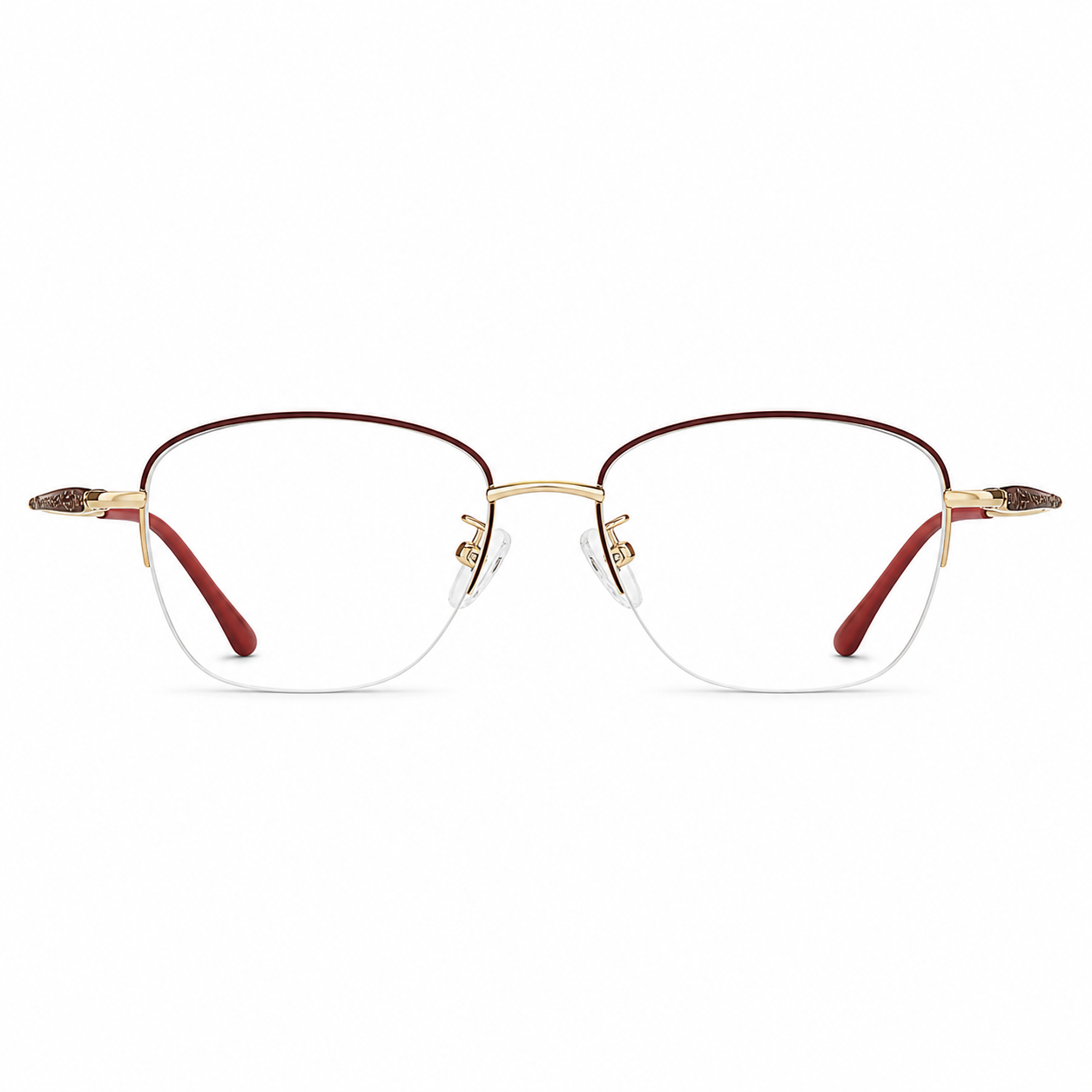 Red/Gold eyeglass frame, front product view