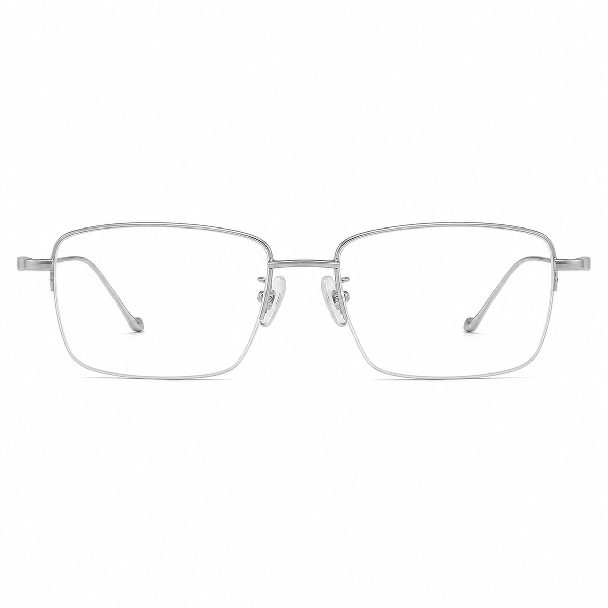 Silver eyeglass frame, front product view