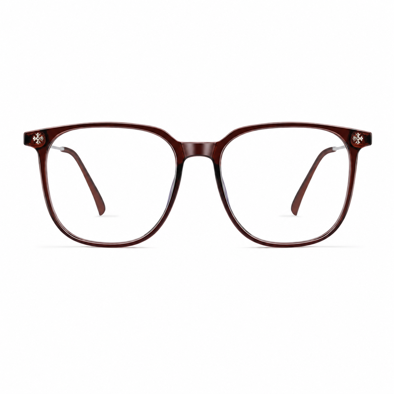 Silver Amber Brown eyeglass frame, front product view