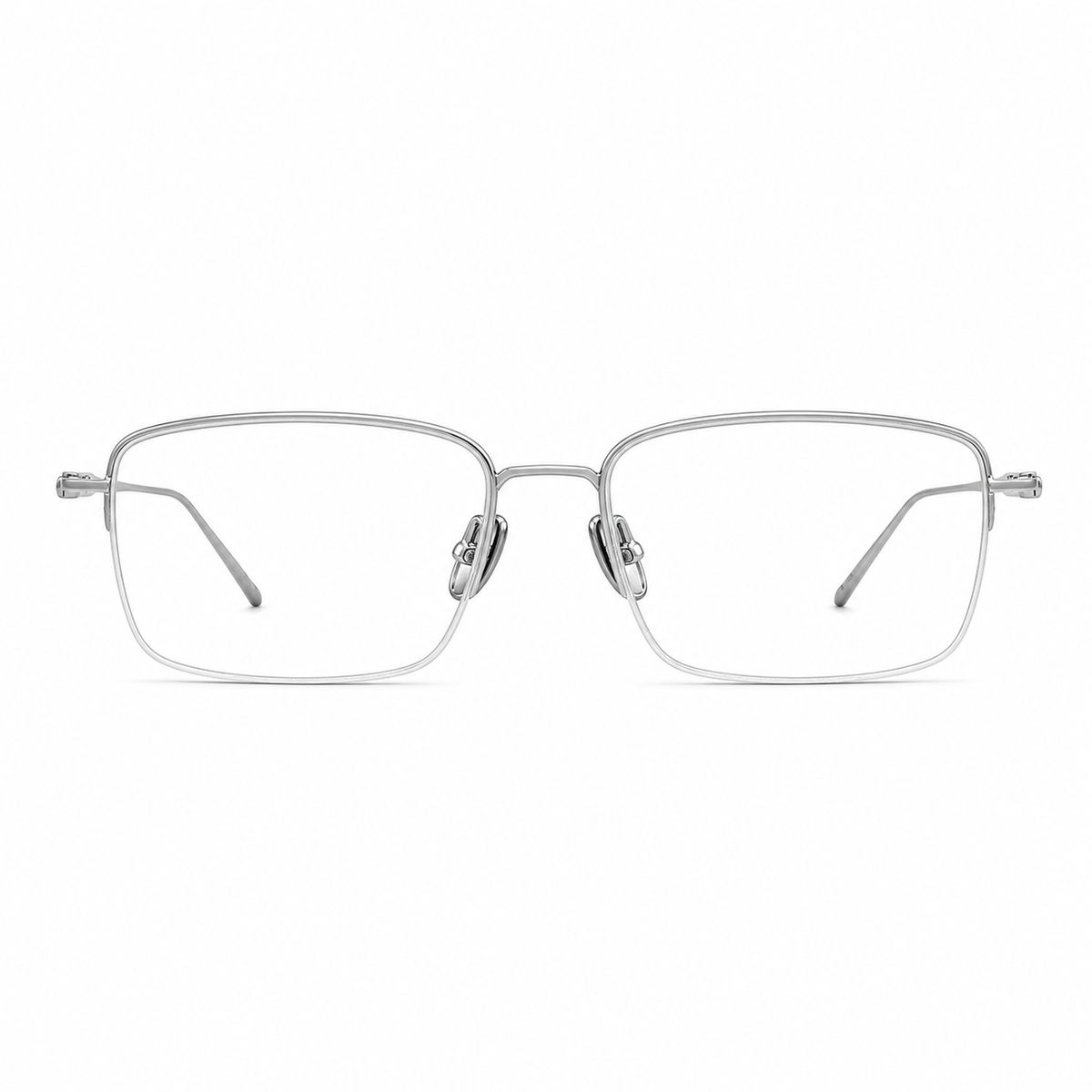 Silver eyeglass frame, front product view