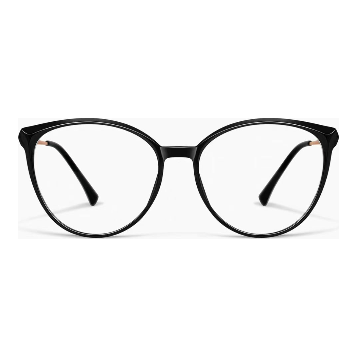 Glossy Black oversized cat-eye full-rim eyeglass frame, front product view