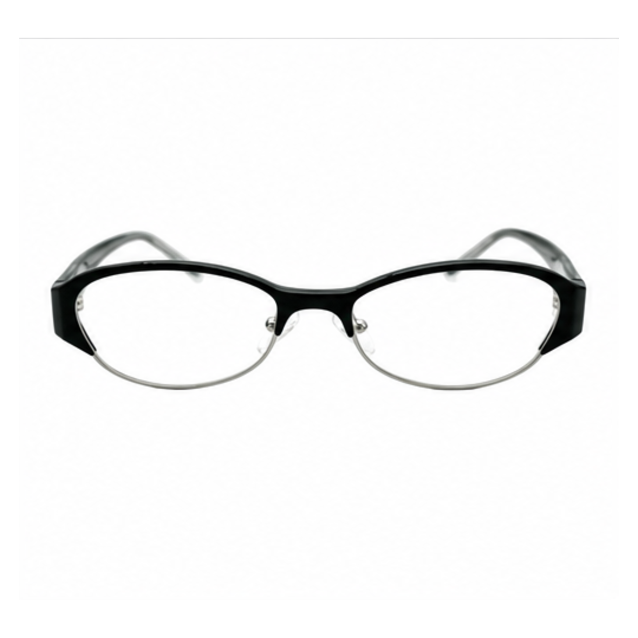 Glossy Black unisex minimalist TR and alloy semi-rimless glasses, front product view