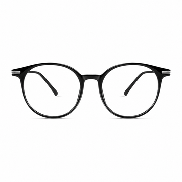 Glossy Black unisex TR90 round full-rim glasses, front product view