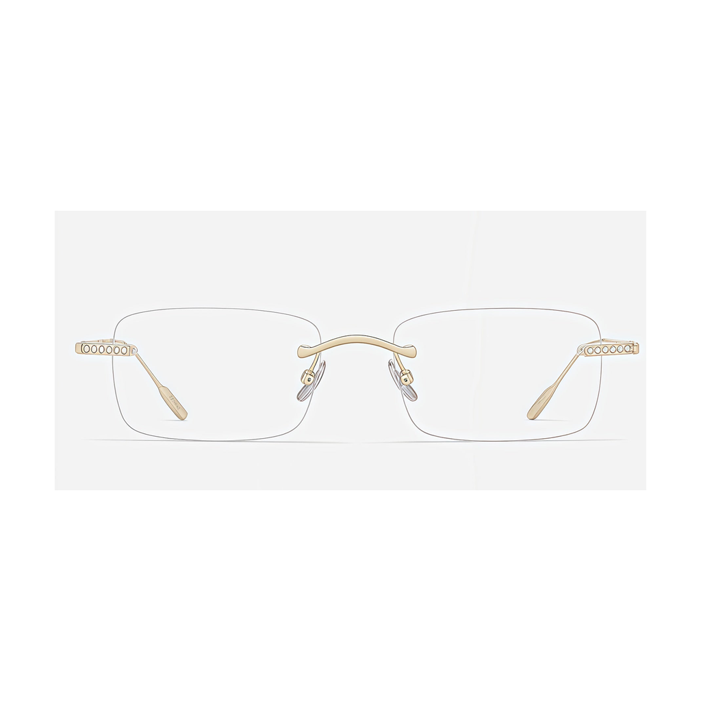 Gold pure-titanium rectangular rimless glasses, front product view