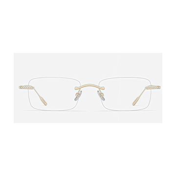 Gold pure-titanium rectangular rimless glasses, front product view