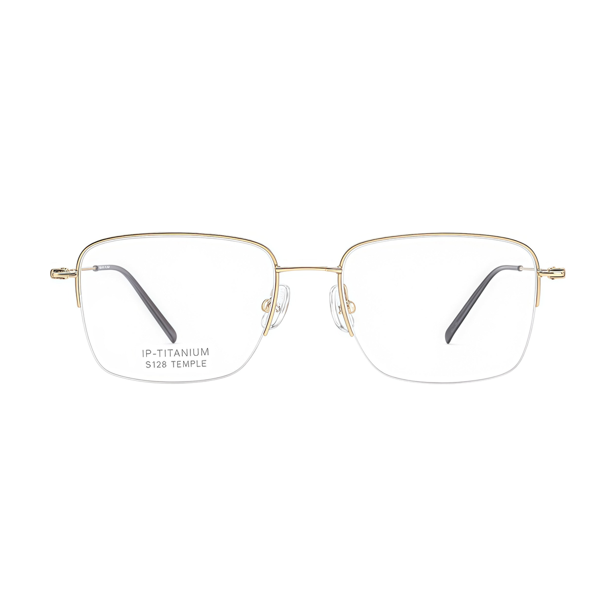 Gold pure titanium semi-rimless eyeglass frame, front product view